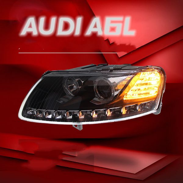 Fari anteriori a LED per auto per AUDI A6L 2005-2011 Proiettore a LED Angel Eye Luce di marcia diurna Faro a doppia lente