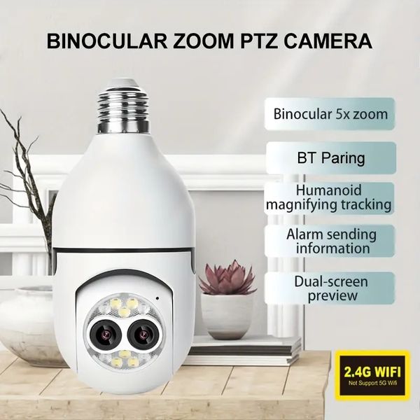 1pc Smart Light Bulb Monitor Camera, Registrazione simultanea binoculare, Monitor IP per interni di sicurezza wireless 1080P, Visione notturna a infrarossi, Voce bidirezionale