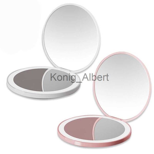 Kompakte Spiegel Mini Portable mit USB-Lade Mode 2X Vergrößerungsspiegel Kosmetik Werkzeug Led-Licht Leuchtenden Make-Up Spiegel x0803