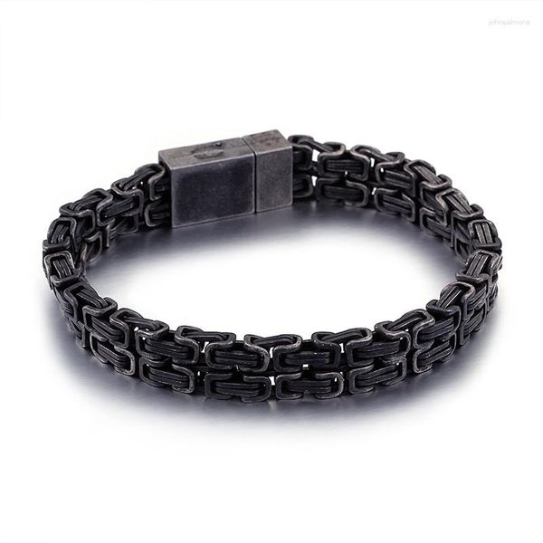 Pulseiras de link de alta qualidade moda masculina punk corrente bizantina aço inoxidável duplo preto joias geométricas