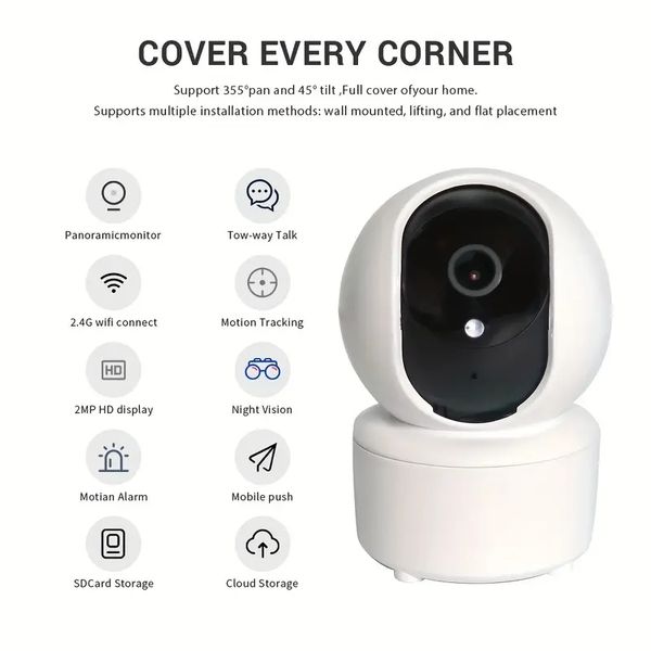 2MP High Definition Camera Camera, подключенная к 2,4 г Wi-Fi, с инфракрасным ночным видением/полноцветным ночным видением, двусторонним звуком