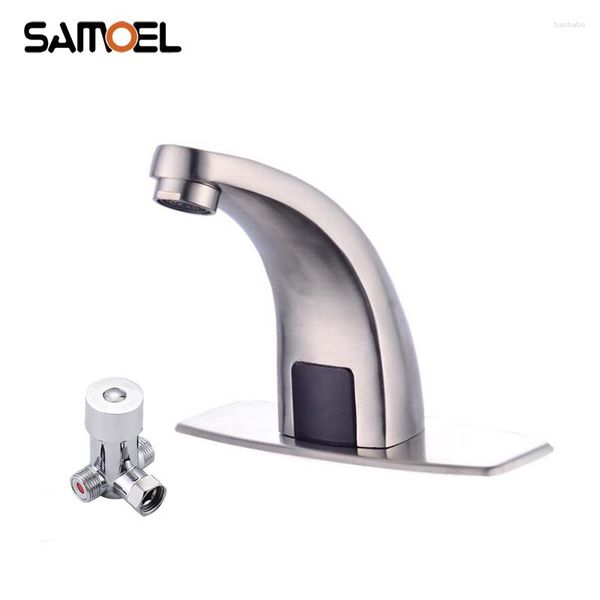 Rubinetti per lavabo da bagno Valvola di miscelazione automatica in acciaio inossidabile SUS 304 Touch Free Sensore automatico e freddo Rubinetto per acqua del bacino S841