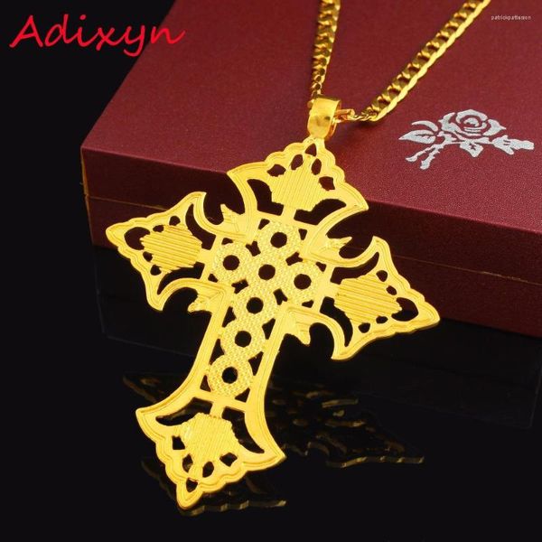 Anhänger Halsketten ZWEI DESIGH Trendy Äthiopisches Jesus Kreuz 24 Karat Gold Farbe Halskette Schmuck Für Frauen Religiöse Gegenstände