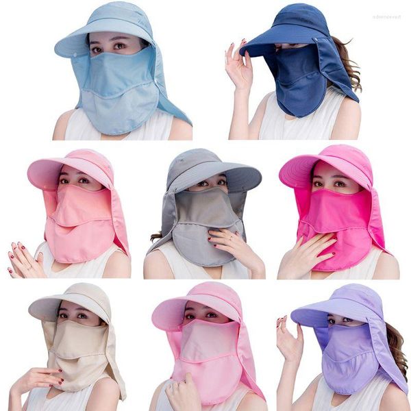 Cappelli a tesa larga da donna per cappellino da sole cappello da pesca maschera viso staccabile visiera con patta al collo