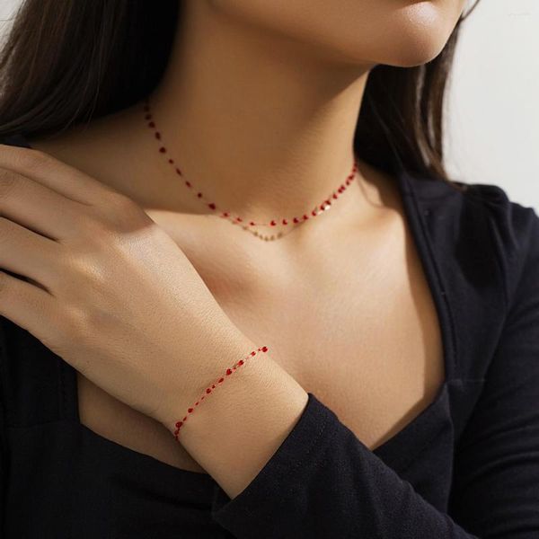 Catene Unico Goth Red Fishline Collana a catena per le donne Matrimonio Nuziale Semplice Kpop Clavicola Choker Y2K Accessori Gioielli sul collo