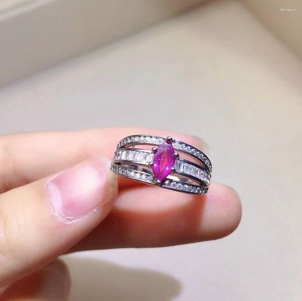 Cluster-Ringe 4 mm 8 mm 0,6 ct natürlicher Turmalin-Ring für Bürofrau, echtes rosa Silber, massiver 925-Schmuck