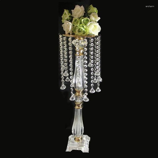 Decorazione per feste Candeliere in cristallo per matrimoni Centro tavola in oro Guida per cerimonia su cremagliera per fiori