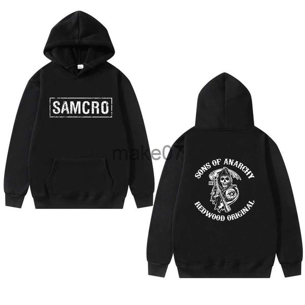 Moletons masculinos com capuz Sons of Anarchy SAMCRO estampa dupla face streetwear masculino feminino Harajuku moletom com capuz masculino oversized moletom J230803