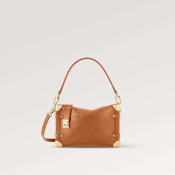 Bolsa de ombro feminina Explosion Bolsa lateral Baú lateral M21741 formato que se adapta ao corpo Marrom bronzeado Bolsa PM couro de bezerro S-lock cantos metálicos Designer de luxo Fecho de zíper com caixa