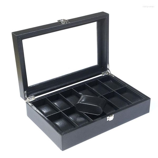 Uhrenboxen 12 Slots Reißverschluss Reisebox Leder Vitrine Organizer Schmuck Aufbewahrungsbehälter für Frauen Männer