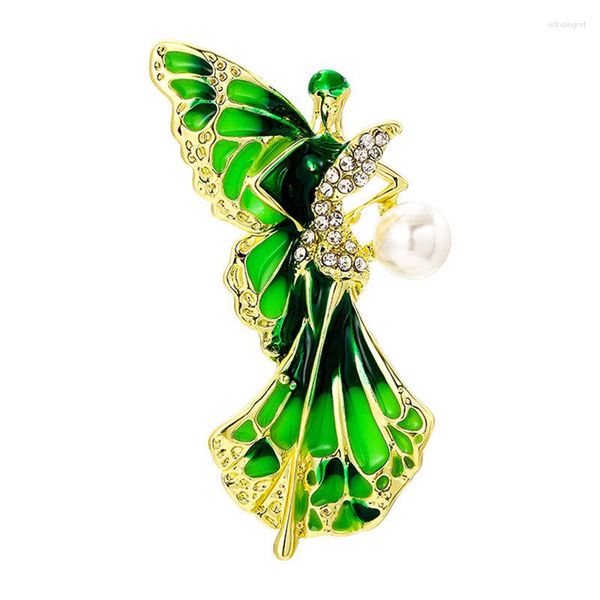 Spille Fiore Fata Spilla Per Donna Cristallo Strass Farfalla Verde Elfo Gioielli Corpetto Abito Spilla Accessori Zaini