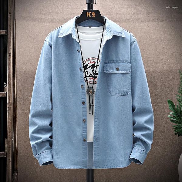 Camicie casual maschile 2023 Shirt primavera e autunno in denim Solido colore a maniche lunghe Streetwear Streetwear Trendy Men Abbigliamento