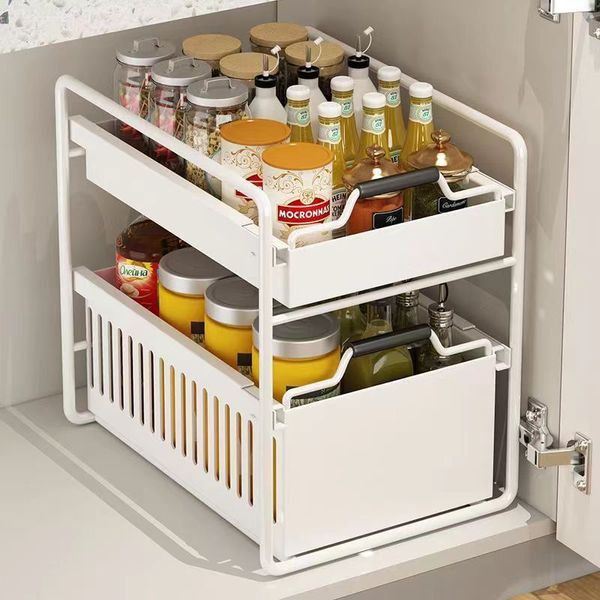 3–5 multifunktionale, ausziehbare Küchen-Gewürzregale unter der Spüle, frei installierbare Schubladen-Aufbewahrungsregale