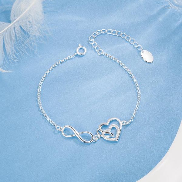 Braccialetti con ciondoli Bracciale con 8 parole a forma di cuore in zircone semplice placcato argento stile coreano creativo per il regalo di San Valentino