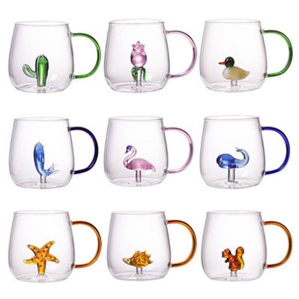 Bicchieri da vino Cartoon Animal Shape Glass Home Cute High Borosilicate Glass Single Layer Cup Soggiorno con ospiti Succo di bevande fredde Cup 230802