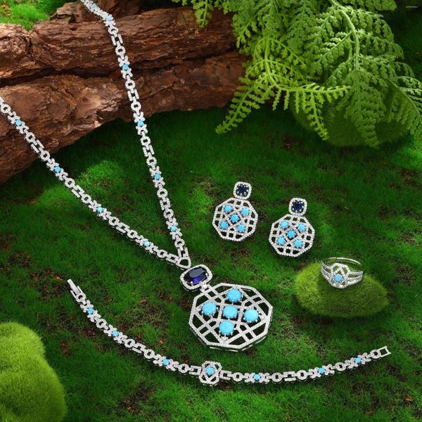 Collana Orecchini Set 2023 4-Piece Long Octagon Bead Maglione Catena Nuziale Matrimonio Cubic Zirconia Saudi Dubai Party Jewelry