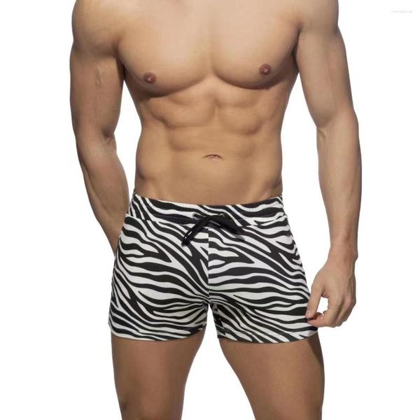 Roupa de banho masculina verão calção de banho zebra de secagem rápida praia shorts sexy cintura baixa masculino maiô esporte surf