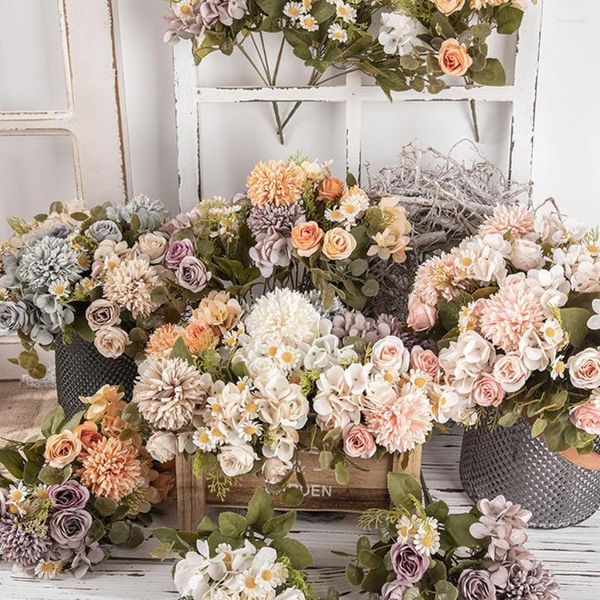 Dekoratif çiçekler 28cm yapay papatya gül sonbahar dekorasyon düğün gelin buket ev dekor parti ekran çiçek flowe