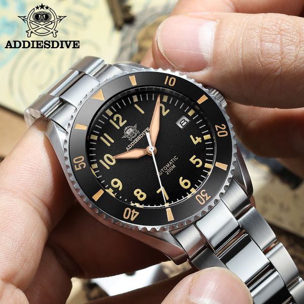 Наручные часы Addies Dive NH35 Автоматические часы Вращающийся в одну сторону керамическое кольцо Нержавеющая сталь 316L Сапфировое стекло 200 м Водонепроницаемость 230802