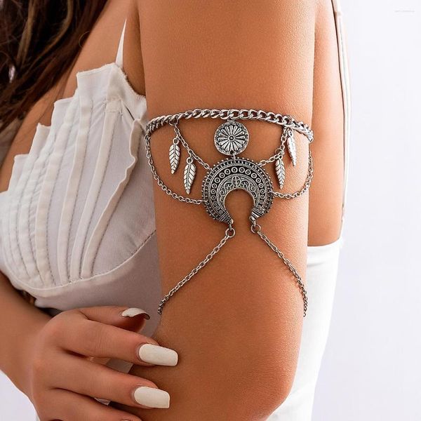 Link Armbänder Multilayer Ethnische Blume Disc Blatt Quaste Arm Für Frauen Vintage Lange Kette Anhänger Armband Körper Schmuck Geschenk