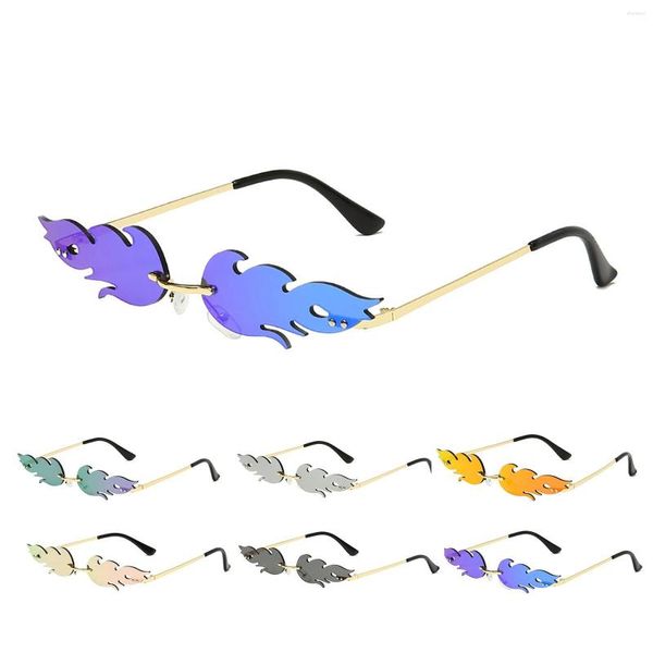 Солнцезащитные очки модные забавные маленькие каркасы летняя вечеринка без оправы красочные очки металлические пламя клубные очки