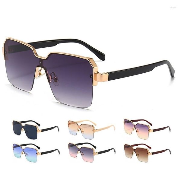 Sonnenbrille Großhandel Trend Retro Einteiliges Großes Quadratisches Gestell Farbverlauf Metall Frauen Luxus Übergroße Sonnenbrille Vintage Brillen