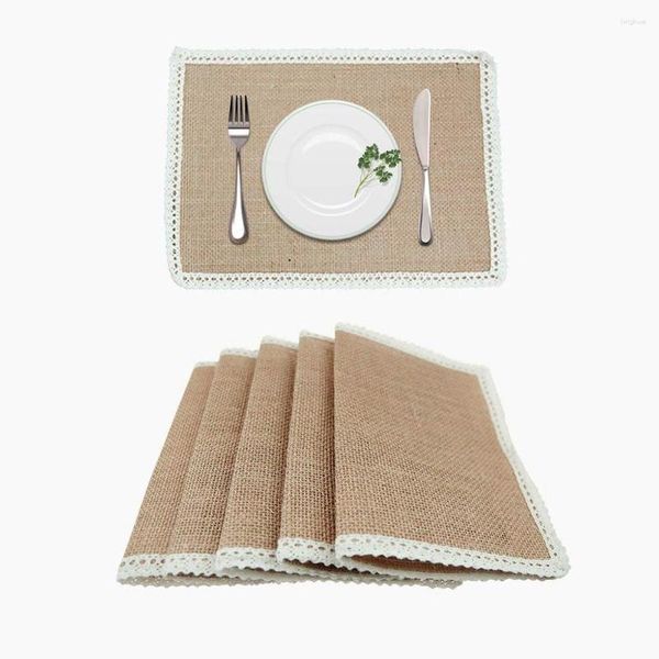 Tovagliette da tavola 10pcs Tela di iuta / Tovagliette di pizzo Set Natura Iuta Tessuto antiscivolo Decorazioni per feste di nozze