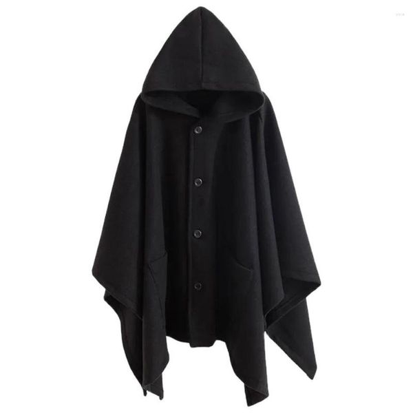 Trench da uomo Cappotto di lana monopetto sciolto di media lunghezza Mantello con cappuccio Scialle da uomo Lana maschile Hip Hop Autunno / Inverno Pipistrello di media lunghezza