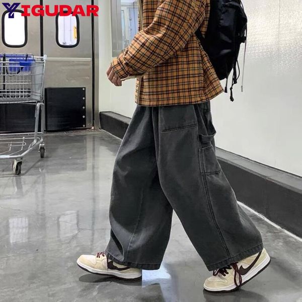 Herren Jeans 2023 Streetwear Multi-Pocket Ripped Männer Frachthosen Lose breites Bein japanischer Harajuku lässig Baggy Jeanshose