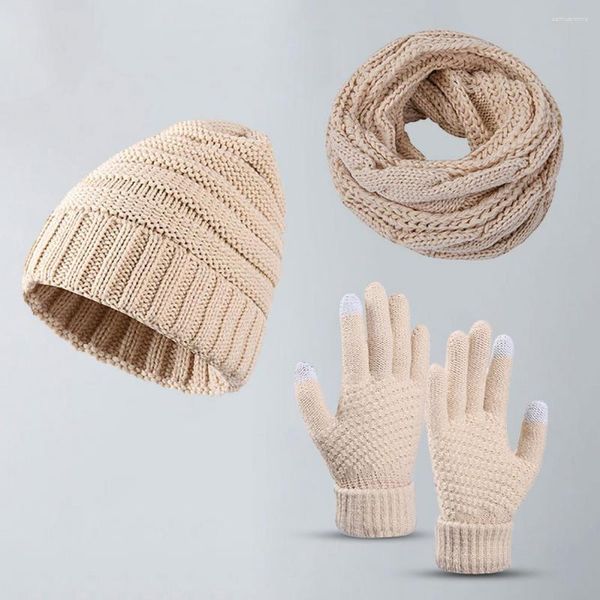 Boinas resistente ao frio à prova de vento quente cor pura gorro de tricô cachecol luvas para acampamento