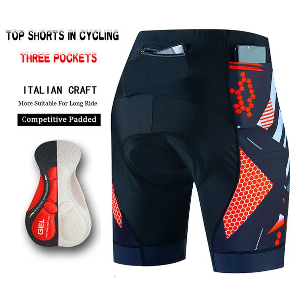 Shorts de ciclismo três bolsos respirável masculino à prova de choque mountain bike verão secagem rápida mtb com coolmax gel acolchoado 230802