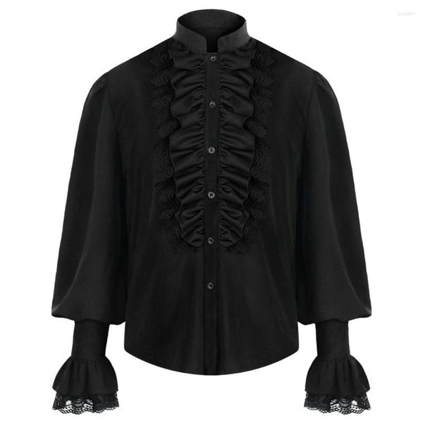 Herren Freizeithemden Halloween Festival Cosplay Kostüm Mittelalter Piratenhemd Viktorianisch Steampunk Gothic Rüschenoberteile Chemise Homme