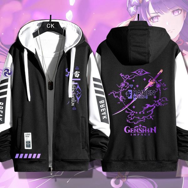 Jaquetas masculinas Anime Jogos Genshin Impact Cos Beelzebul Electro Personagens Casual Loosefitting Zipper Cardi Imprimir Casaco Regular Casaco 230802