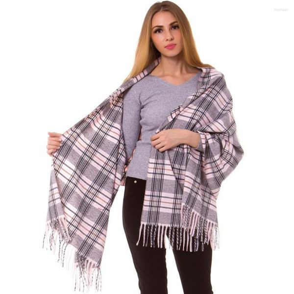 Sciarpe Sciarpa scozzese a quadri in seta di cashmere Avvolgere Scialle oblungo Moda calda Hijab lungo e spesso Coperta scozzese di alta qualità Autunno Inverno Rosa