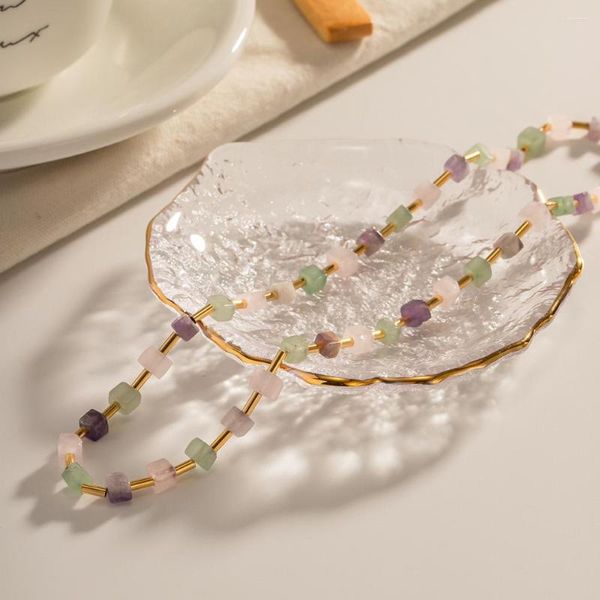 Girocollo semplice catena in acciaio al titanio collana di perline colorate per donna collare con cordino gioielli fatti a mano in Boemia