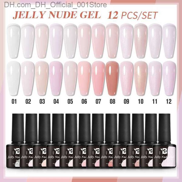 Nagellack BOZLIN 12-teiliges Jelly-Nude-Gel-Set, rosa, transparente Farbe, semi-permanente UV-LED-Nagelkunst-Gelseife, Nagellack-Set Z230802