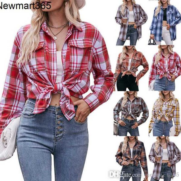 Camisa xadrez feminina de grife 2023 novas blusas de grife casuais fashion oversize soltas camisas de manga comprida