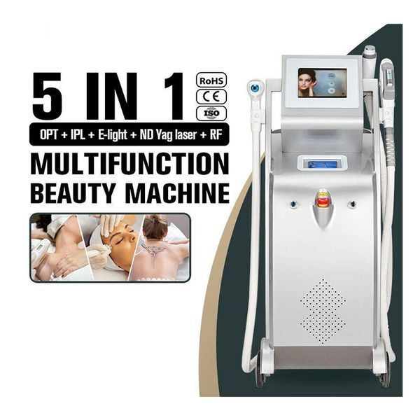 Máquina multifuncional multifuncional 5 em remoção de tatuagem a laser, redução de rugas, rejuvenescimento da pele, remoção de sardas, máquina de depilação Elight Nd Yag Rf Ipl Opt