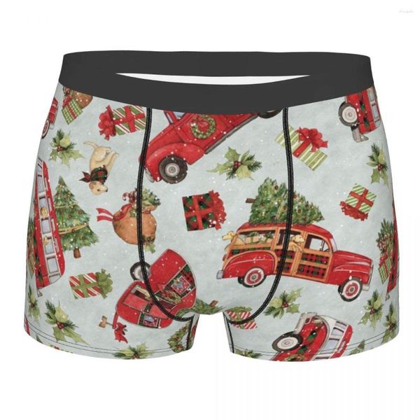 Underpants Man Счастливого Рождества Год нижнего белья красные грузовики юмор боксерские шорты трусики Homme Mid -талия плюс размер