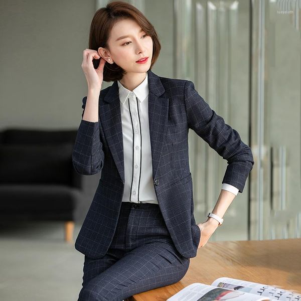 Calças femininas de duas peças Fromal escritório senhoras blazer mulheres calças ternos roupas de trabalho roupas de negócios jaqueta de manga comprida OL elegante
