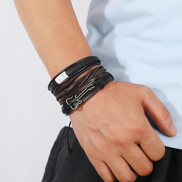 Charm Bracelets Vintage Leather Bracelet For Men Multi-layer Woven Woven Combo Set Fashion Hand Ornament Jewelry