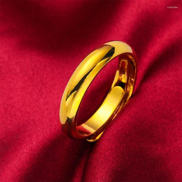 Anelli a grappolo Pure Copy Real 18k Yellow Gold 999 24k Color Glossy For Lovers Con apertura ad anello regolabile Never Fade Jewelry