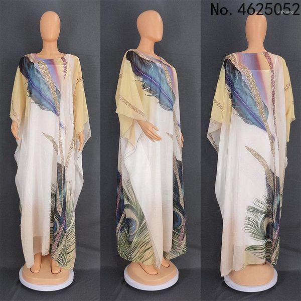 Abbigliamento etnico Stampa taglia extra Pavone Abito bohémien Copricostume da spiaggia 2023 Robe De Plage Caftano Pareo Copricostume in chiffon Maxi Abbigliamento da spiaggia