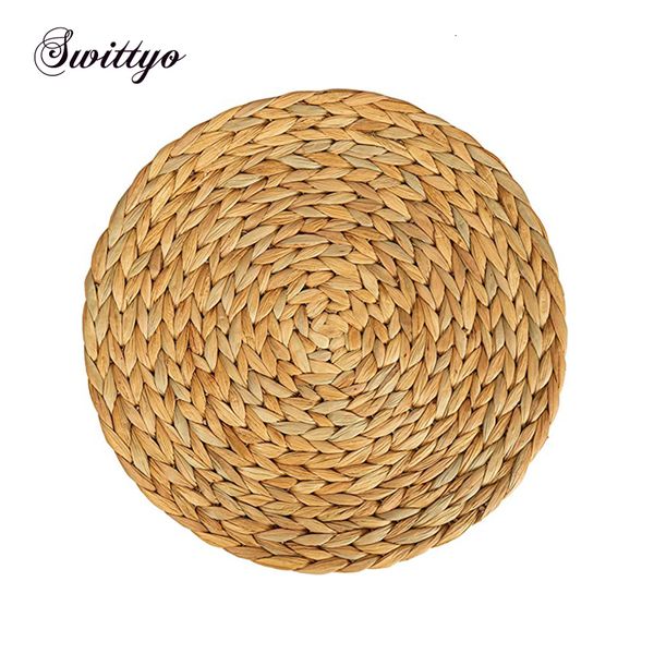 Коврики набор из 4 круглых тканых полос для обеденного стола Wicker Natural Strail Farmhoun