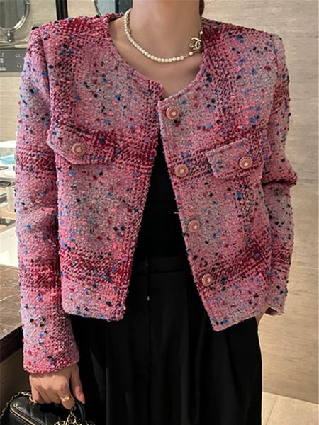 Damenjacken Herbst Exquisite Damen Tweed Damenjacke Hochwertige Top Cardigan Rosa Kleiner Duft Plaid Kurzmantel 230803