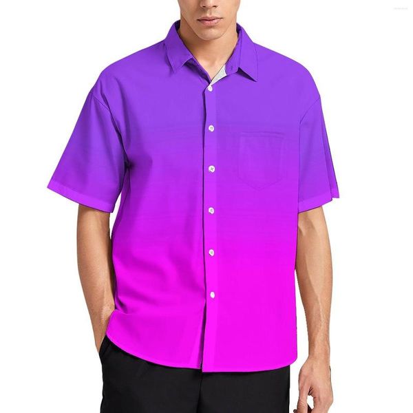 Herren-Freizeithemden, bedruckt, Neon-Lila und Rosa, Urlaubshemd, hawaiianische Trend-Blusen, männlich, Übergröße