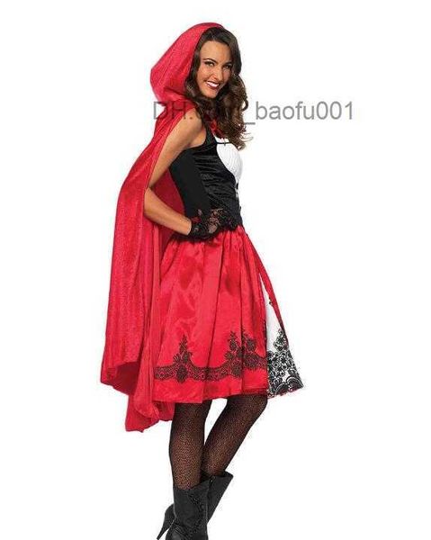 Tema Costume di ruolo Halloween femmina adulta Cappuccetto Rosso per vestito da performance sul palco + scialle Z230804