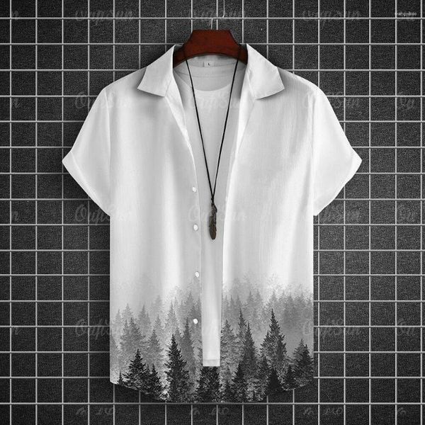 Мужские повседневные рубашки летняя рубашка на открытом воздухе 3D чернила бабочка мода с коротким рукавом древний стиль черно -белый градиент c