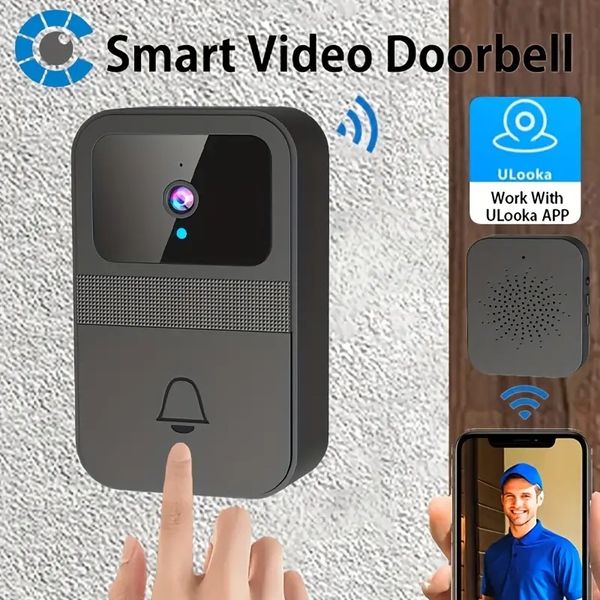 Videocamera per campanello wireless da 1 pz con visione notturna HD, chiamate bidirezionali, registrazione video di foto, controllo app e funzione di cambio vocale - Alimentazione a batteria AA (batteria non inclusa)