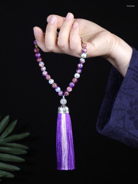 Fio 8mm Roxo Pedra do Imperador Islâmico Muçulmano Tasbih 33 Conta Pulseira Feminina Saborosa Bênção Rosário Jóias Semipreciosas Naturais